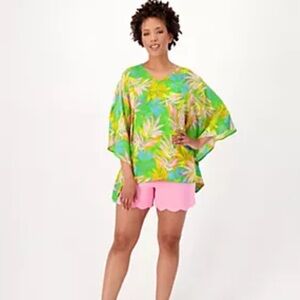 Belle by Kim Gravel Tropical Pink and Green Poncho